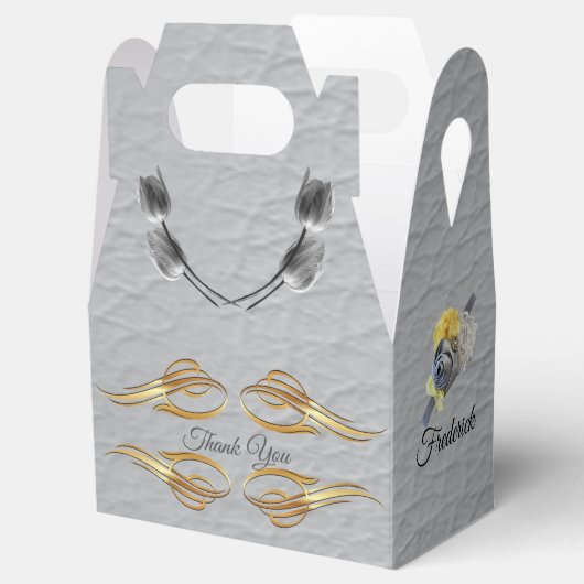 Graue und gelbe Tulpen mit Textur Geschenkschachtel (Geöffnet)