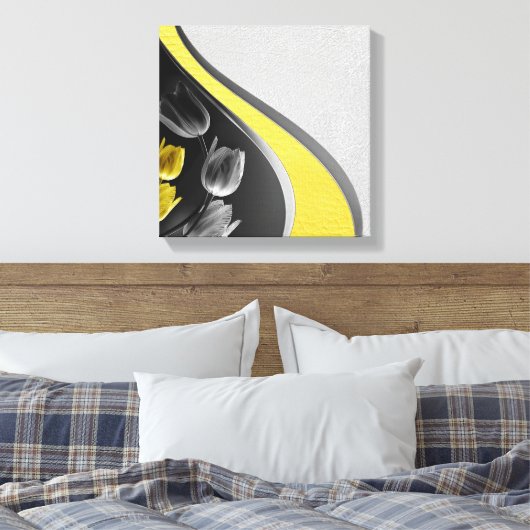 Graue und gelbe Tulpen mit Textur Leinwanddruck (Insitu (Schlafzimmer))