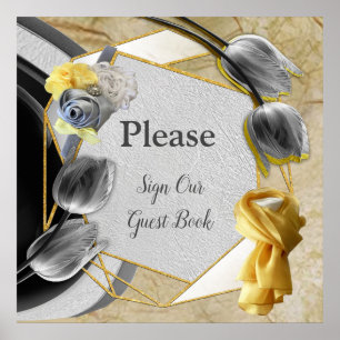 Graue und gelbe Tulpen mit Textur Poster