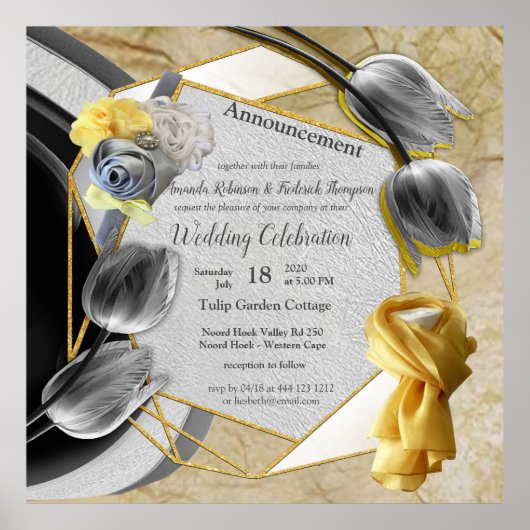 Graue und gelbe Tulpen mit Textur Poster (Vorne)