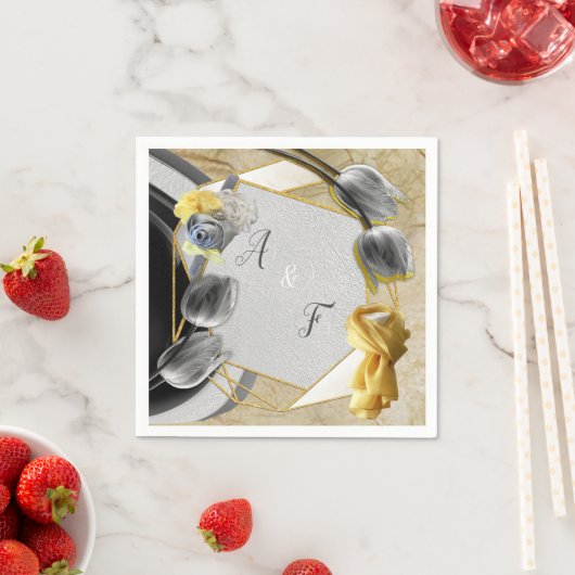 Graue und gelbe Tulpen mit Textur Serviette (Beispiel)