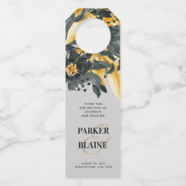 Graue und gelbe Wasserfarbe Blumenmodisch Moderne  Flaschenanhänger