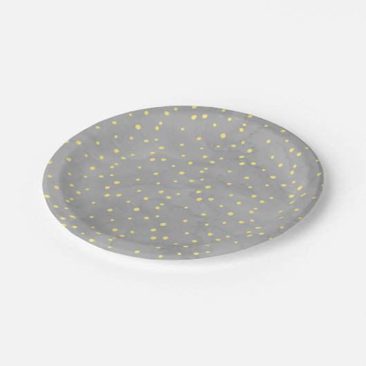 Graue und gelbe Wasserfarben Pappteller (Schrägansicht)
