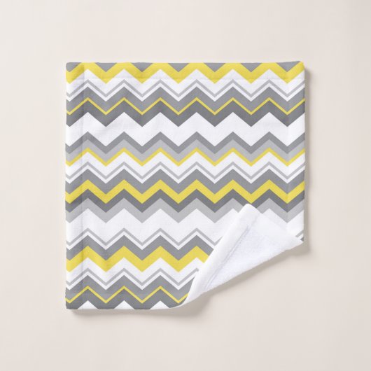 Graue und gelbe Zickzack Badhandtuch Set (Waschlappen)
