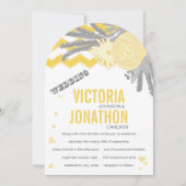 Graue und gelbe Zig Zag Romantische Hochzeit Einladung (Vorderseite)