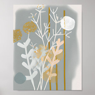 Graue und goldene abstrakte botanische minimalisti poster