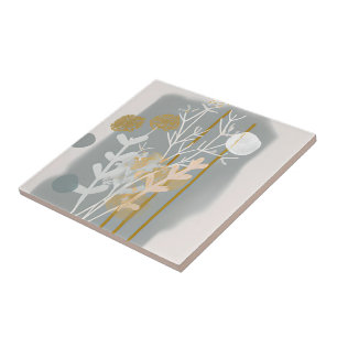 Graue und goldene abstrakte botanische Minimalkuns Fliese