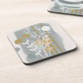 Graue und goldene abstrakte botanische Minimalkuns Getränkeuntersetzer (Linke Seite)