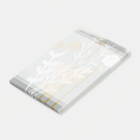 Graue und goldene abstrakte botanische Minimalkuns Post-it Klebezettel (angewinkelt)