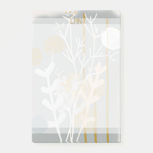 Graue und goldene abstrakte botanische Minimalkuns Post-it Klebezettel (Vorderseite)