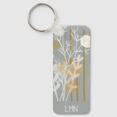 Graue und goldene abstrakte botanische Minimalkuns Schlüsselanhänger (Vorderseite)