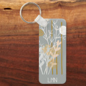 Graue und goldene abstrakte botanische Minimalkuns Schlüsselanhänger (Vorderseite)