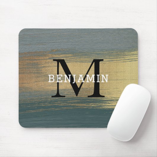 Graue und goldene Abstrakte Monogram für Männer Mousepad (Mit Mouse)