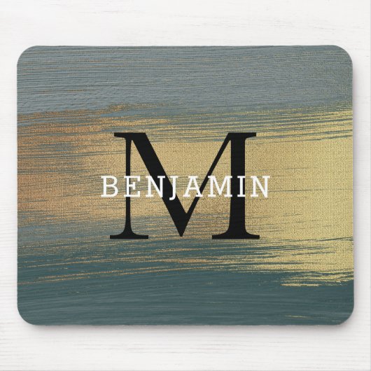 Graue und goldene Abstrakte Monogram für Männer Mousepad (Vorne)