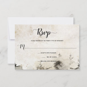Graue und goldene Aquarell-Alpen-Berghochzeit RSVP Karte