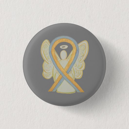 Graue und goldene Awareness-Schleife benutzerdefin Button (Vorderseite)