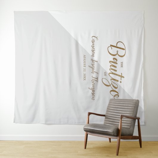 Graue und goldene Baby Taufe Custom Bautizo Hinter Wandteppich (Beispiel (Horizontal))