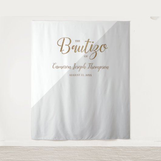 Graue und goldene Baby Taufe Custom Bautizo Hinter Wandteppich (Vorderseite)