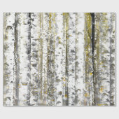 Graue und goldene Birkenbäume Geschenkpapier (Flach)