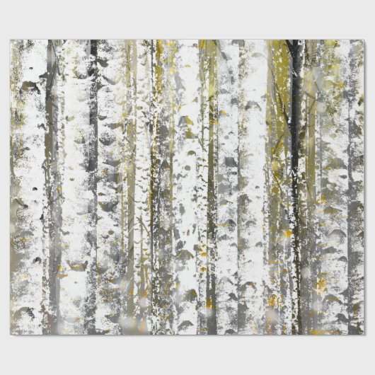 Graue und goldene Birkenbäume Geschenkpapier (Flach)