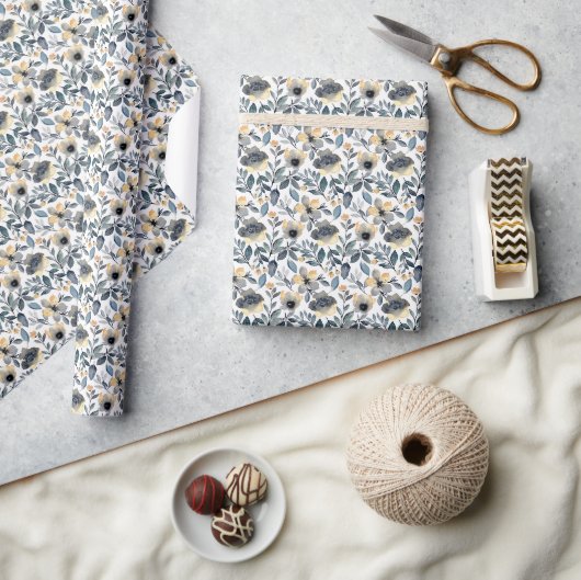 "Graue und goldene Blumen Geschenkpapier (Kunsthandwerk)