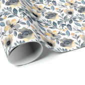"Graue und goldene Blumen Geschenkpapier (Rolleneckpunkt)