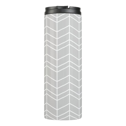 Graue und goldene Herringbone-Monogramm Thermosbecher (Rückseite)