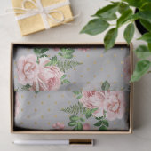 Graue und goldene Polka-Punkte mit rosa Rosen-Deco Seidenpapier (Geschenk)