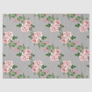 Graue und goldene Polka-Punkte mit rosa Rosen-Deco Seidenpapier
