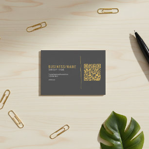 Graue und goldene QR-Code-Geschäftskarte Visitenkarte