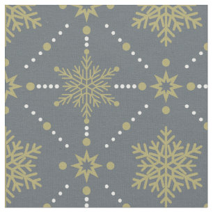 Graue und goldene Schneeflocken Weihnachtsmuster Stoff