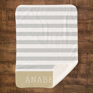 Graue und goldene Streifen Monogramm Farben anpa Sherpadecke