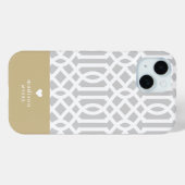 Graue und goldene Trellis Herzmonogramm Case-Mate iPhone Hülle (Rückseite (Horizontal))