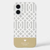 Graue und goldene Trellis Herzmonogramm Case-Mate iPhone Hülle (Rückseite)