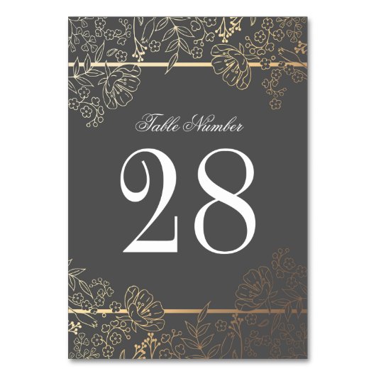Graue und goldene Vintage Blume Tischnummer (Vorderseite)