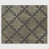 Graue und goldene Vintage Damaske Geschenkpapier (Flach)