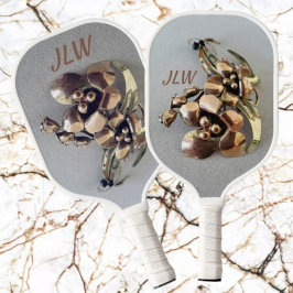 Graue und goldene Vintage Metallische Lily White Pickleball Schläger