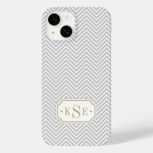 Graue und goldene Zickzack Monogramm Case-Mate iPhone Hülle