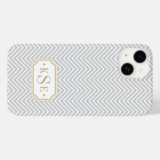Graue und goldene Zickzack Monogramm Case-Mate iPhone Hülle (Rückseite (Horizontal))