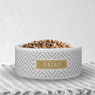 Graue und goldene Zickzack Monogramm Napf
