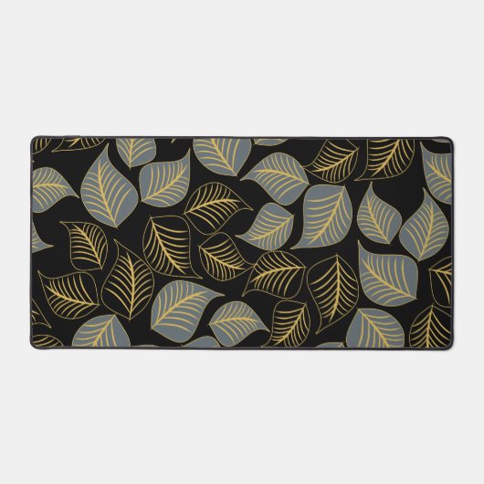 Graue und goldfarbene Blätter auf schwarz Schreibtischunterlage (Vorderseite)