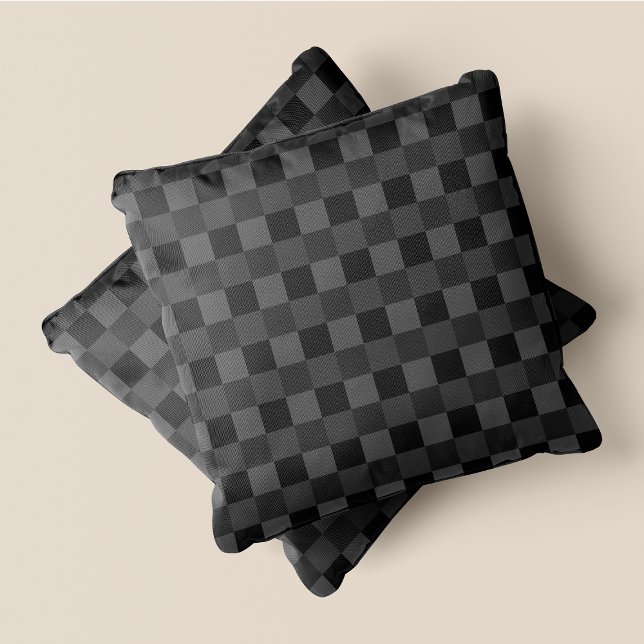 Graue und graue Fun Retro Chic Checked Squares Kissen (Grey & Grey Fun Retro Chic Checkered Squares Throw Pillow)