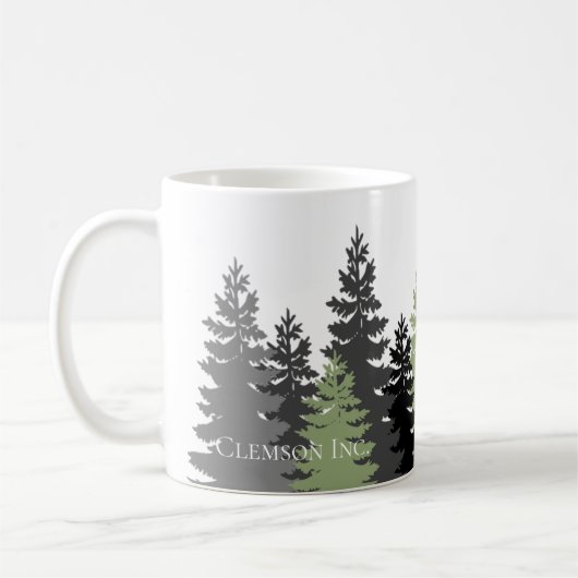 Graue und grüne Evergreen Trees Elegant und rustik Kaffeetasse (Links)