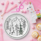 Graue und grüne Minimalistische Outdoorgebirge Bäu Pappteller (Party)