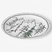 Graue und grüne Minimalistische Outdoorgebirge Bäu Pappteller (Schrägansicht)