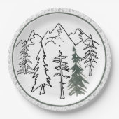 Graue und grüne Minimalistische Outdoorgebirge Bäu Pappteller (Vorderseite)