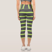Graue und grüne Streifen Capri Leggings (Rückseite)