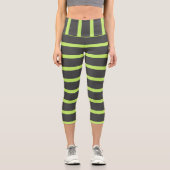 Graue und grüne Streifen Capri Leggings (Vorderseite)