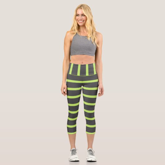 Graue und grüne Streifen Capri Leggings (Vorderseite)