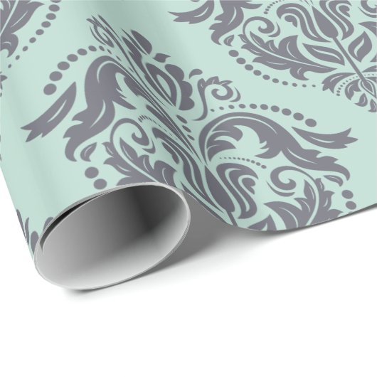 Graue und hellgrüne Blütendach Geschenkpapier (Rolleneckpunkt)